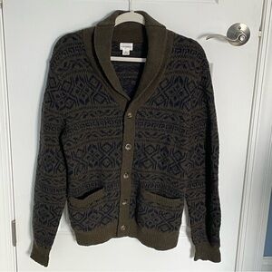 Club Monaco Native Pattern Wool Knit Cardigan Sweater Size Large 54131